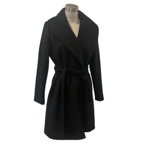 New With Tags Ann Taylor black wool blend wrap winter coat P M $198